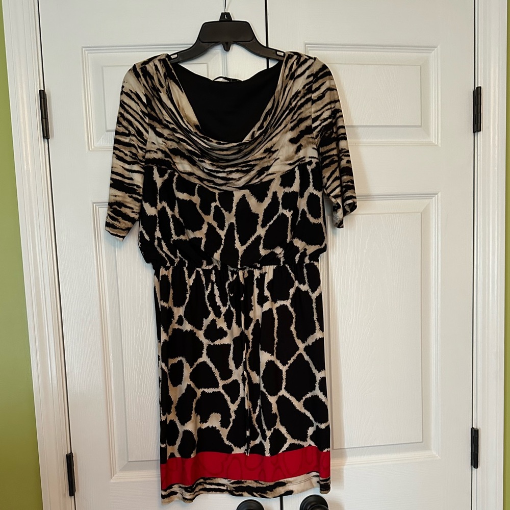 Tiana B. dress - 8P - 1/4 sleeve - tie elastic waist - black/beige